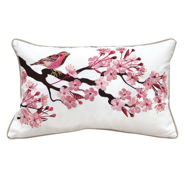 Rightside Design - Purple Finch & Cherry Blossom Indoor/Outdoor Lumbar Pillow