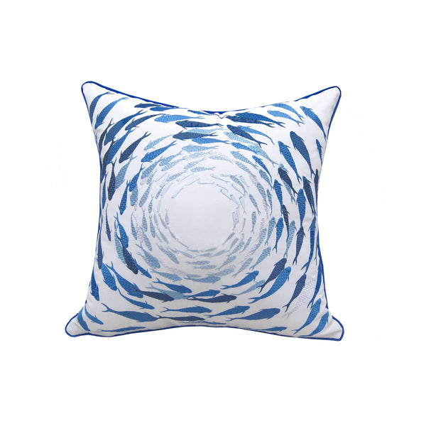Rightside Design - Azure Fish School Indoor/Outdoor Throw Pillow