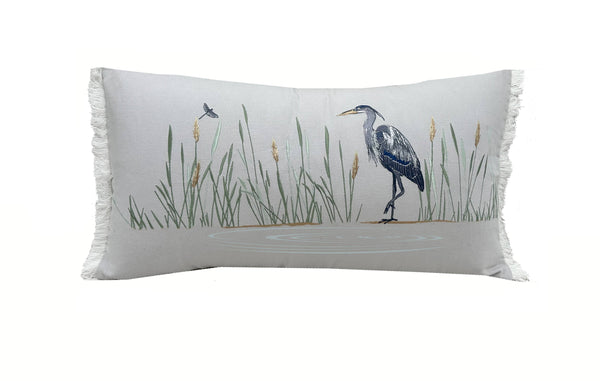 Rightside Design - Blue Heron Embroidered Indoor Lumbar Pillow