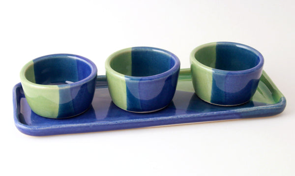 Sea Green and Cobalt Pinch Pot Set