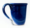 Coastal pottery, high fired stoneware mug half white half cobalt blue