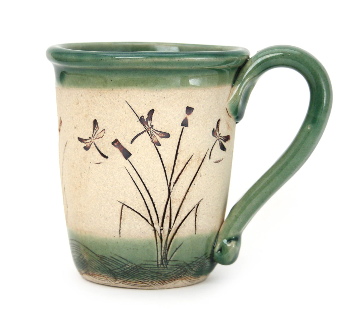 Hand Etched Wildlife Mug - Dragonfly - Sea Green