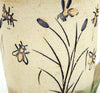 Coastal themed pottery, high fired stoneware mug with a hand etched design of bees flying over cattails.  Close up of artwork