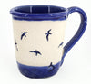 Coastal themed pottery, high fired stoneware mug with a hand etched design of gulls diving into the water
