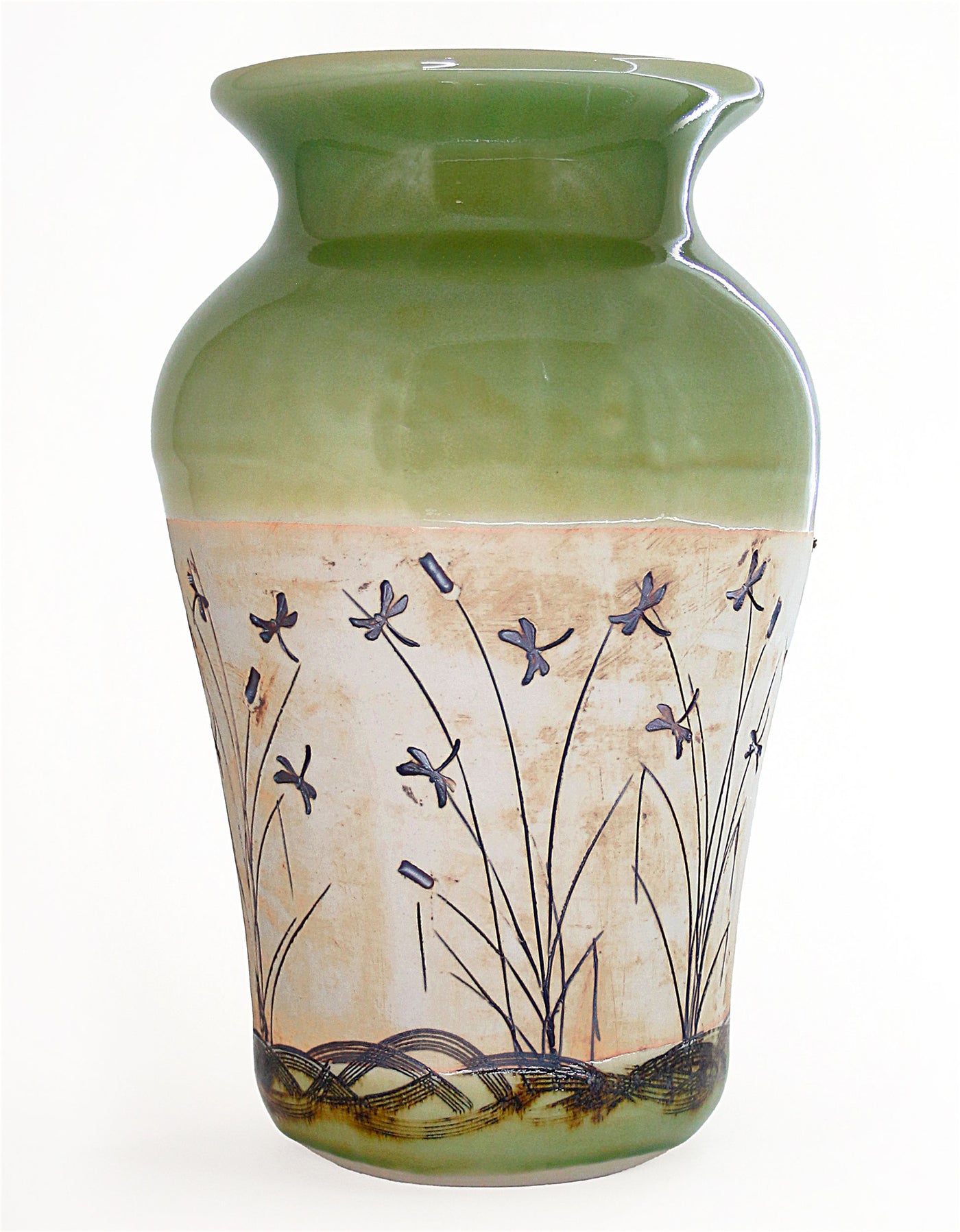 Vase - Dragonfly Etched - Sea Green