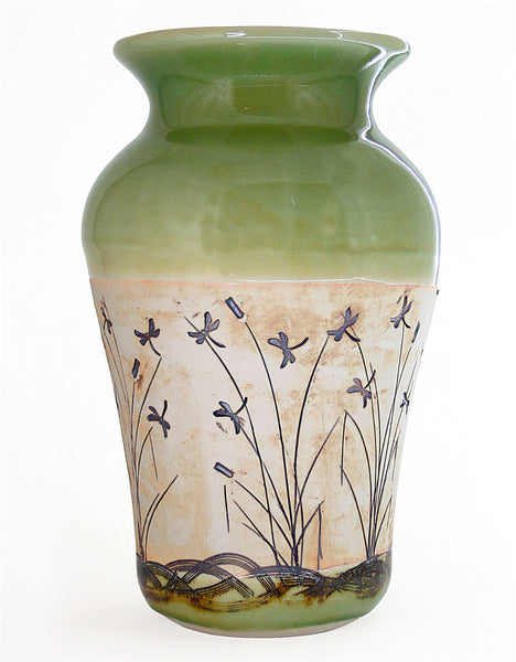 Vase - Dragonfly Etched - Sea Green