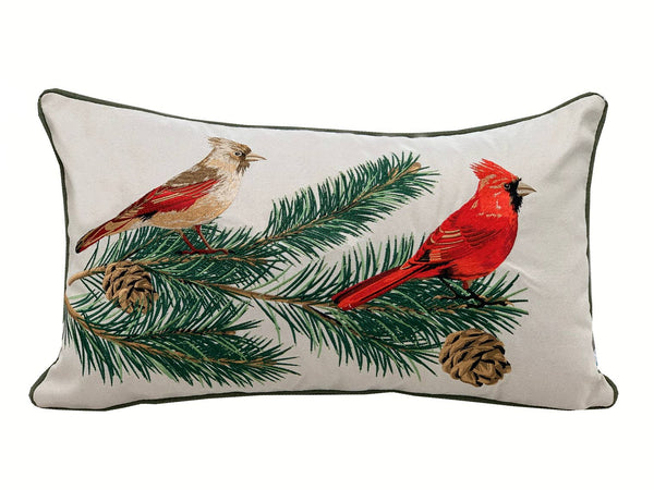 Rightside Design - Cardinal and Pine-Beige Indoor/Outdoor Lumbar Pillow