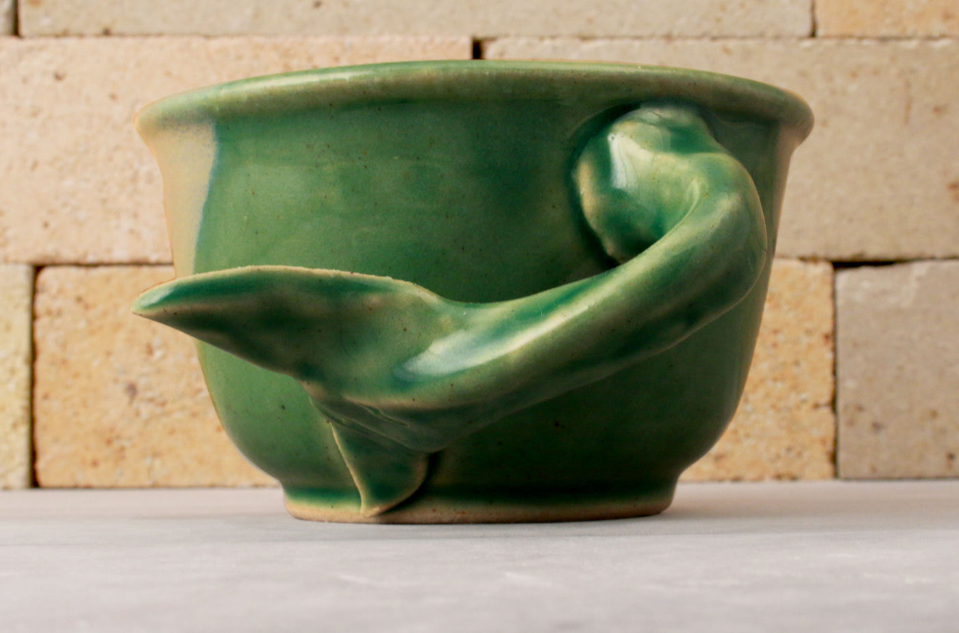 Shave Mug - the "Whale Tail" - Sea Green and Yellow