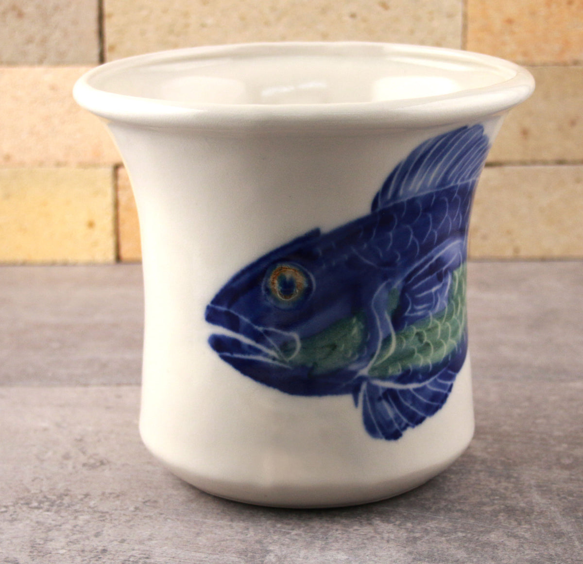 Utensil Holder Hand Painted Fish Chatham Pottery