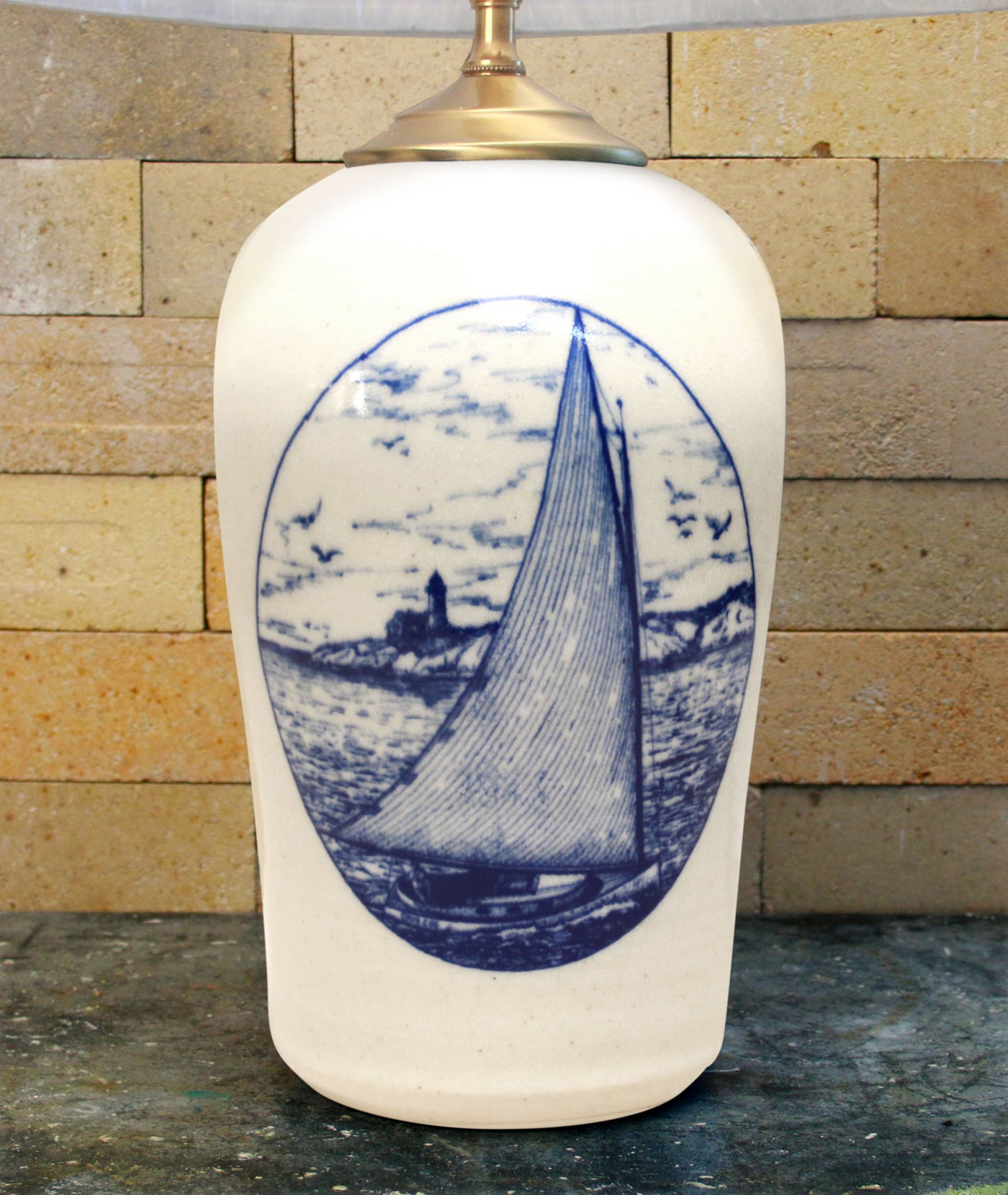 Chatham Pottery Catboat In-Glaze Decal Large Lamp